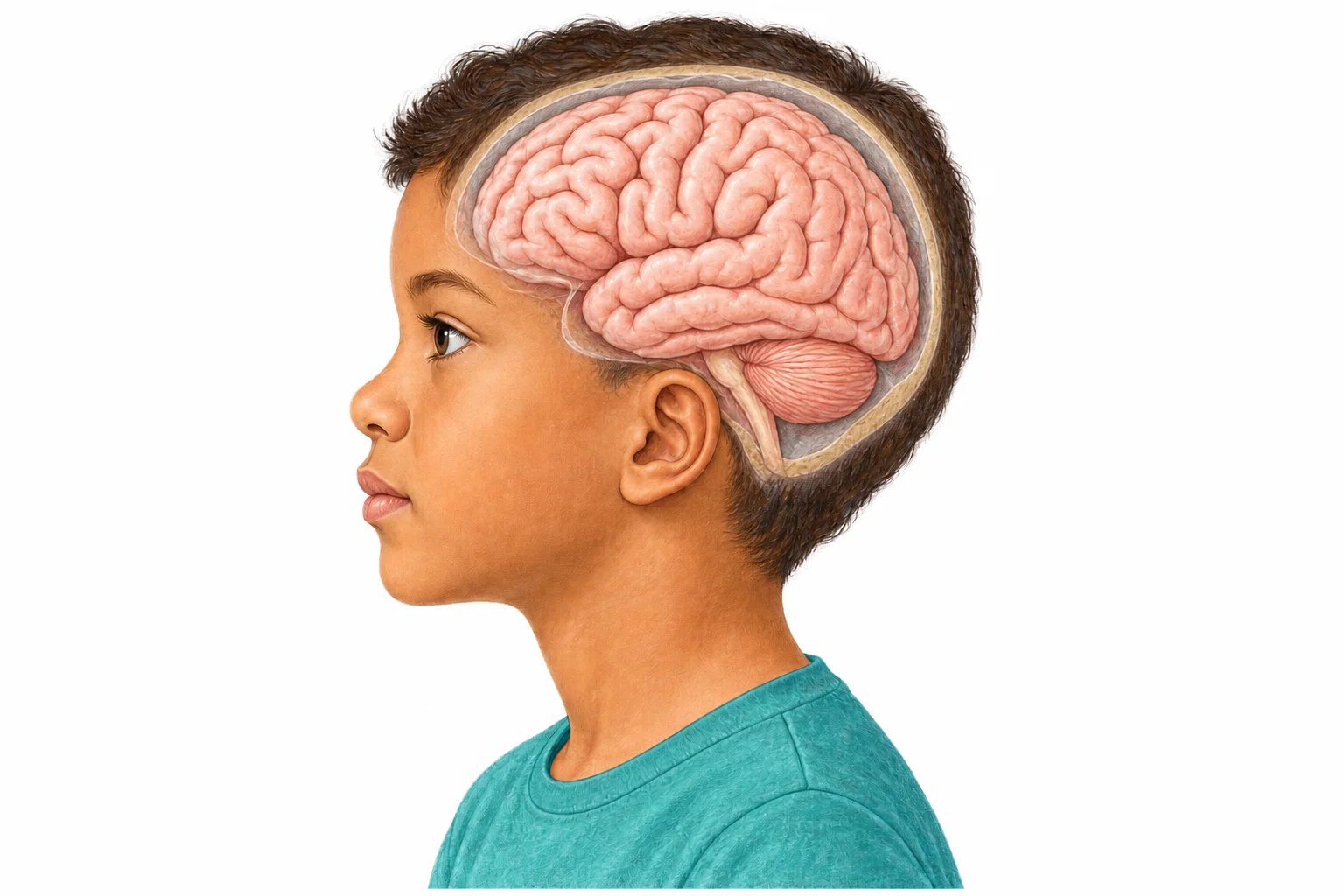 Profil d’un enfant avec le cerveau visible