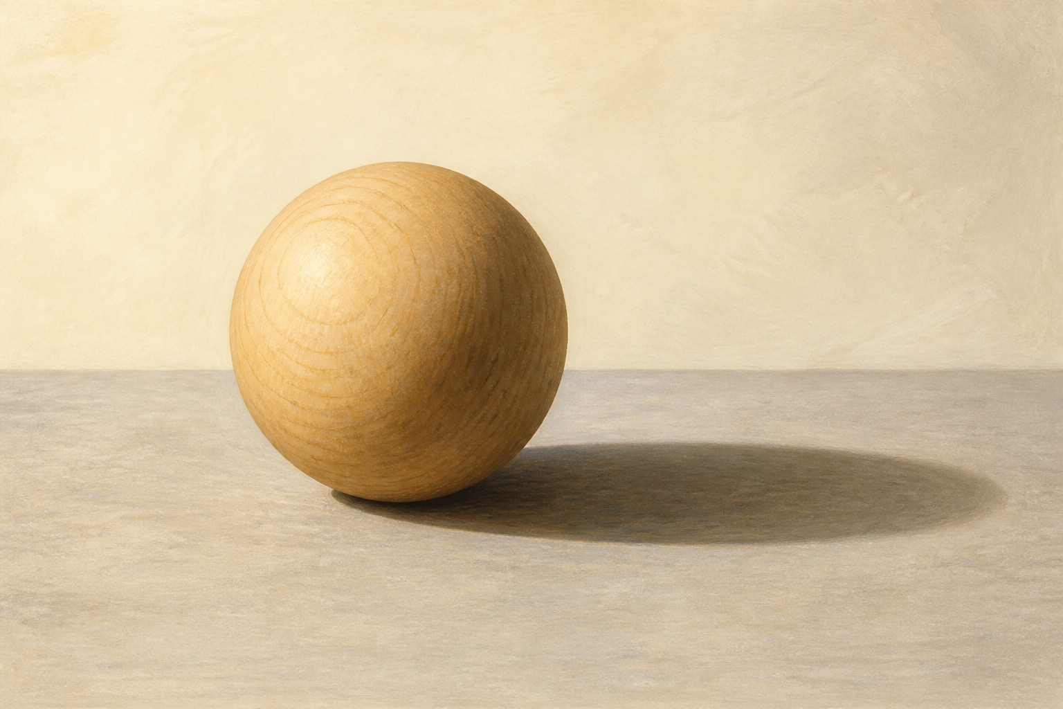 Boule éclairée depuis le haut à gauche ; côté droit sombre et ombre sur la table.