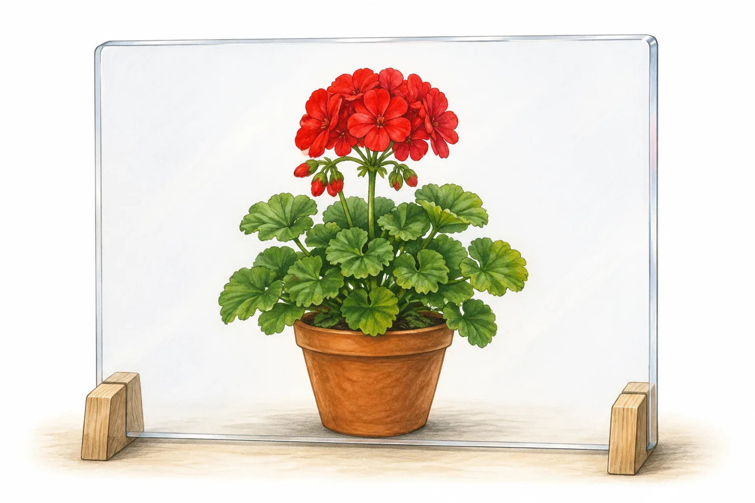 Une fleur vue nettement derrière un panneau de Plexiglas clair.